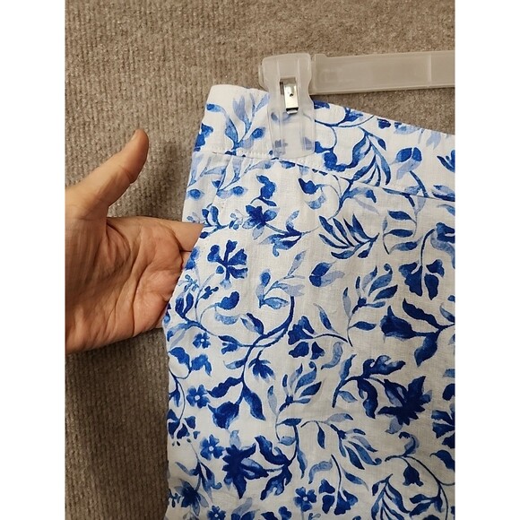 Joie Wide Leg 100% Linen Cropped Pants Womens XL White Blue Floral Pull On NWOT - Picture 2 of 8